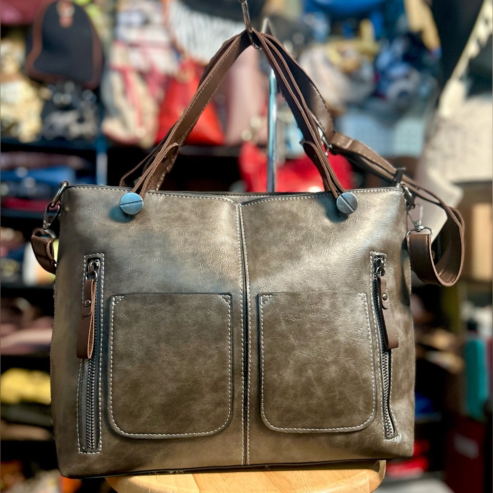 Paradox Vegan Leather Double Front Pocket Shoulder Bag
